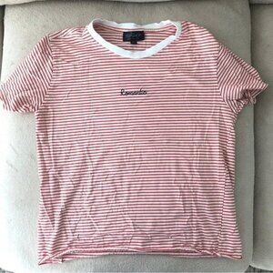 Topshop T Shirt Red White Stripe Short Sleeve Crew Neck Embroidered Size 2P